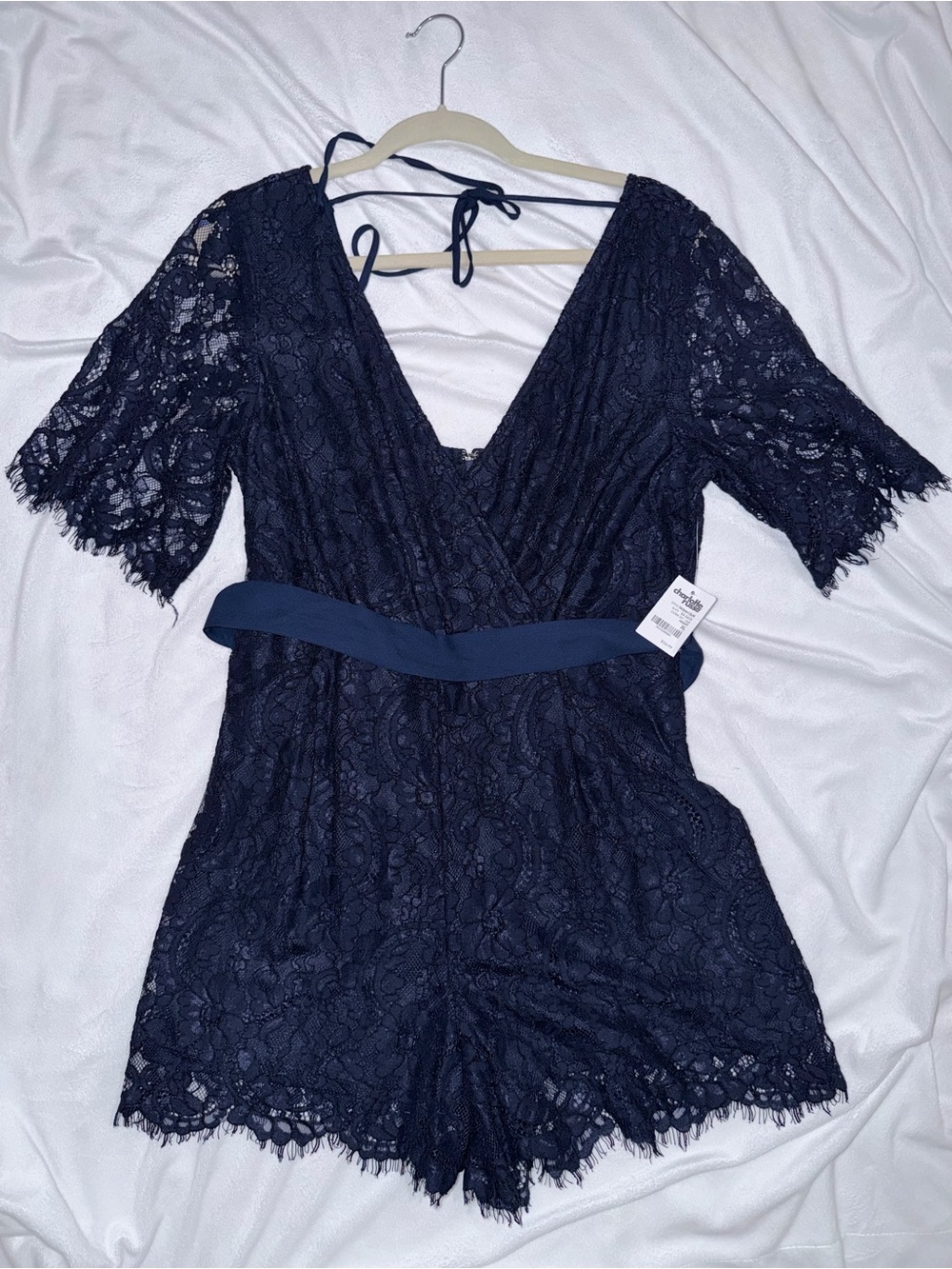 Navy Lace V-Neck Romper